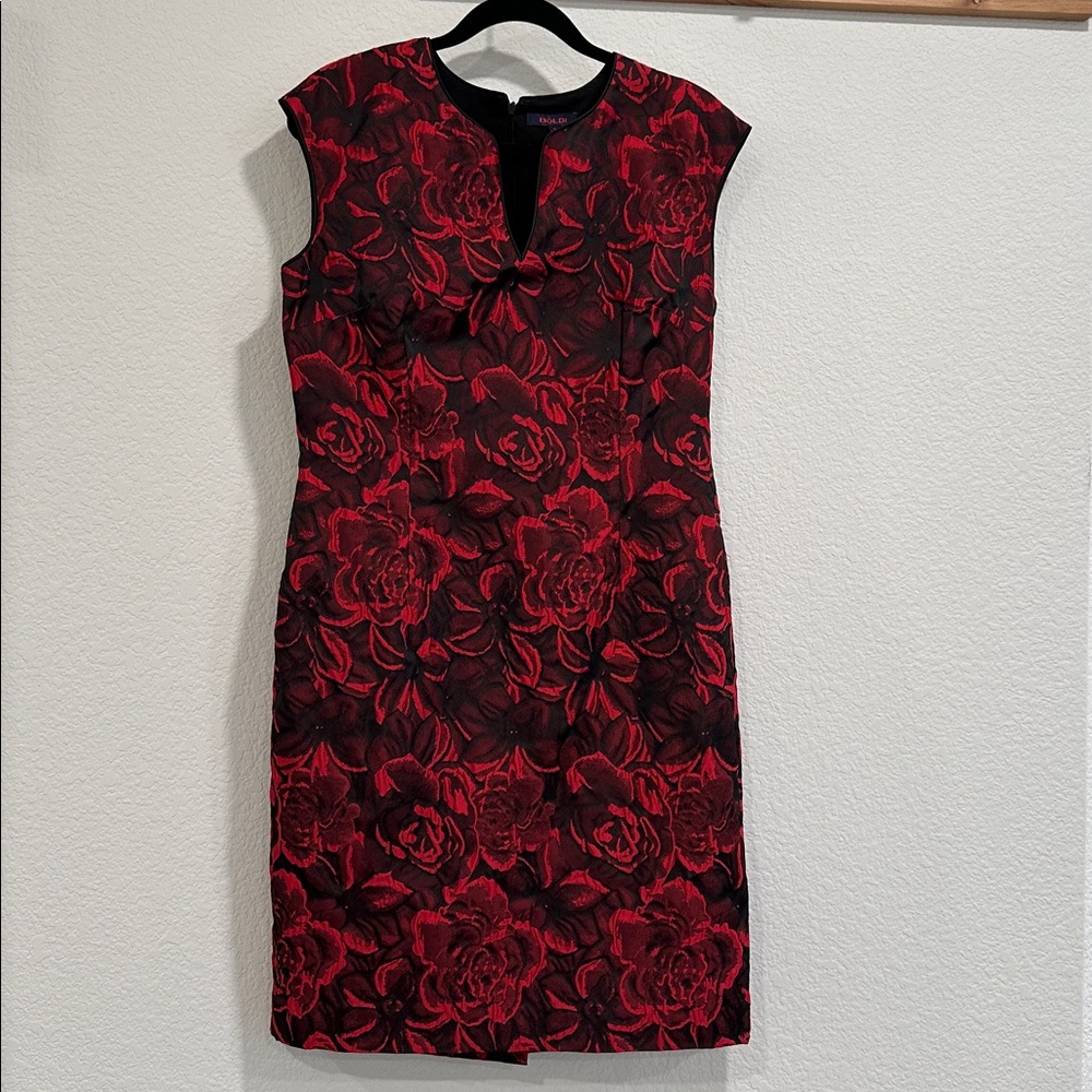 Boldi Brocade Elegant Red and Black Floral Dress 12